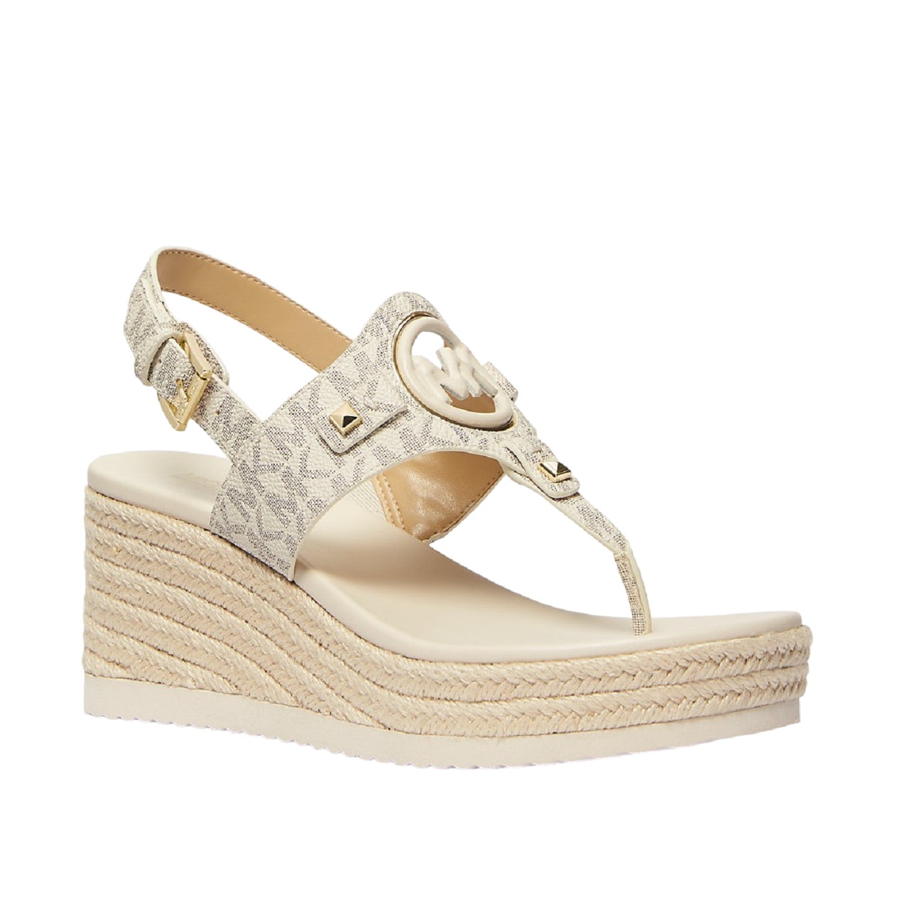 Michael Kors Aubrey Cutout Leather Wedge Sandal Vanilla 9.5/11 Nib $195